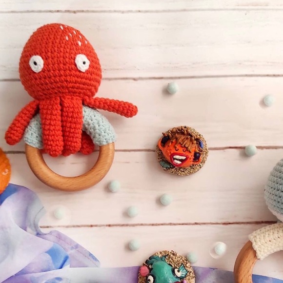 Other - Knit and wood octopus rattle